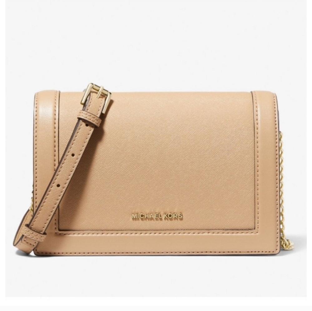 Michael Kors Purse Jet Set Leather Crossbody Bag Tan Medium New